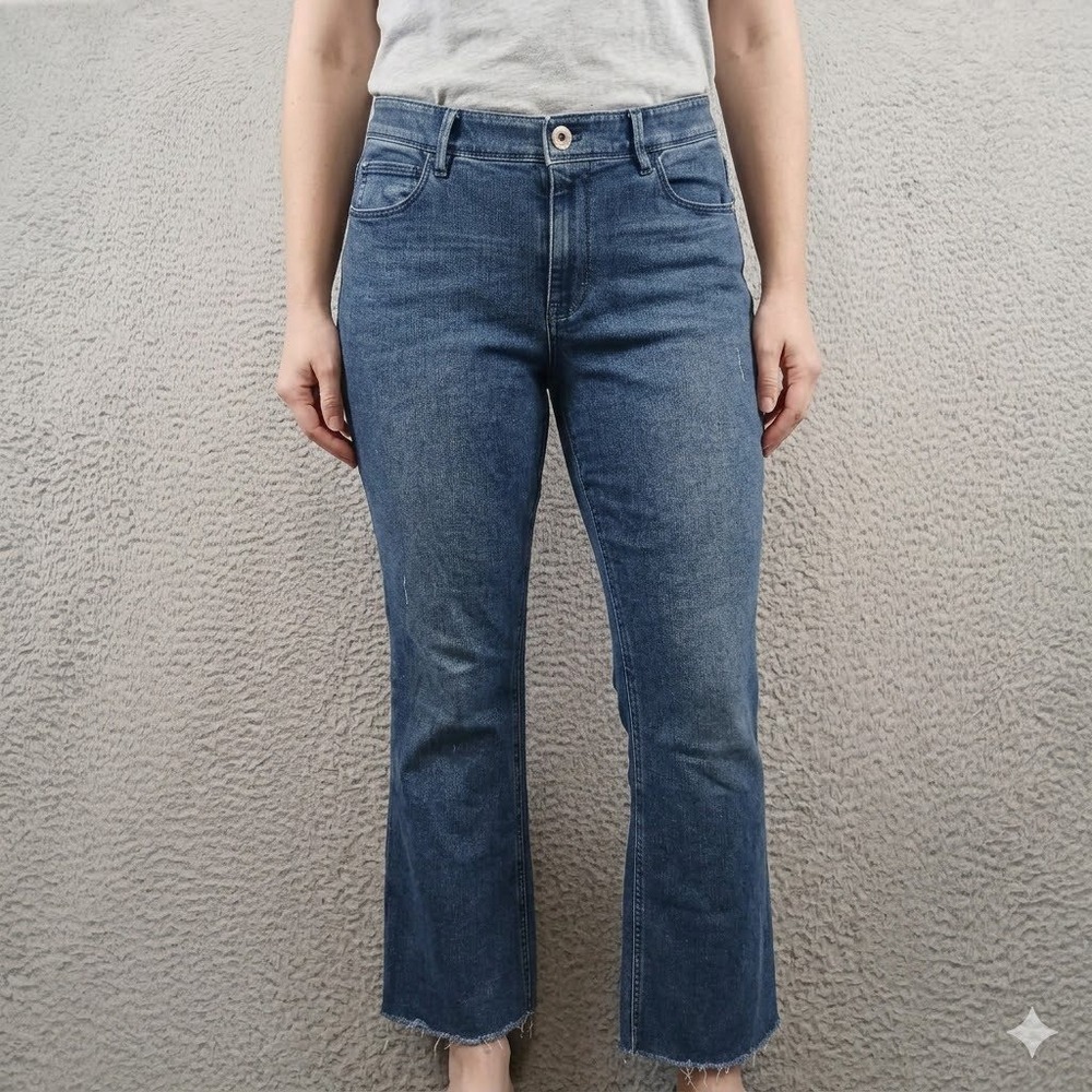 J.Jill Kick-Flare Ankle‎ Jeans 4 Blue Cotton Blend Raw Hem Coolmax [Used]